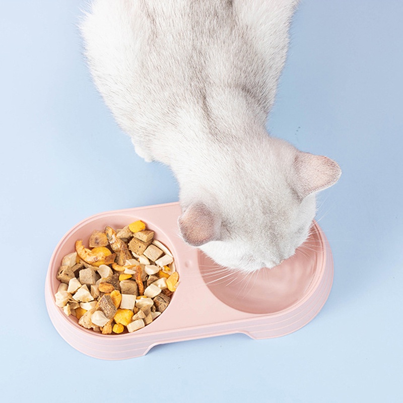 TEMPAT MAKAN Double Bowl Kucing Anjing Anti Semut Mangkok Makanan dan Minuman - Pet Doble Bowl Feeding Tray - Aksesoris Mangkuk Hewan Peliharaan Wadah Ukuran Besar - untuk Anak Kitten Puppy Murah Plastik Anti Tumpah