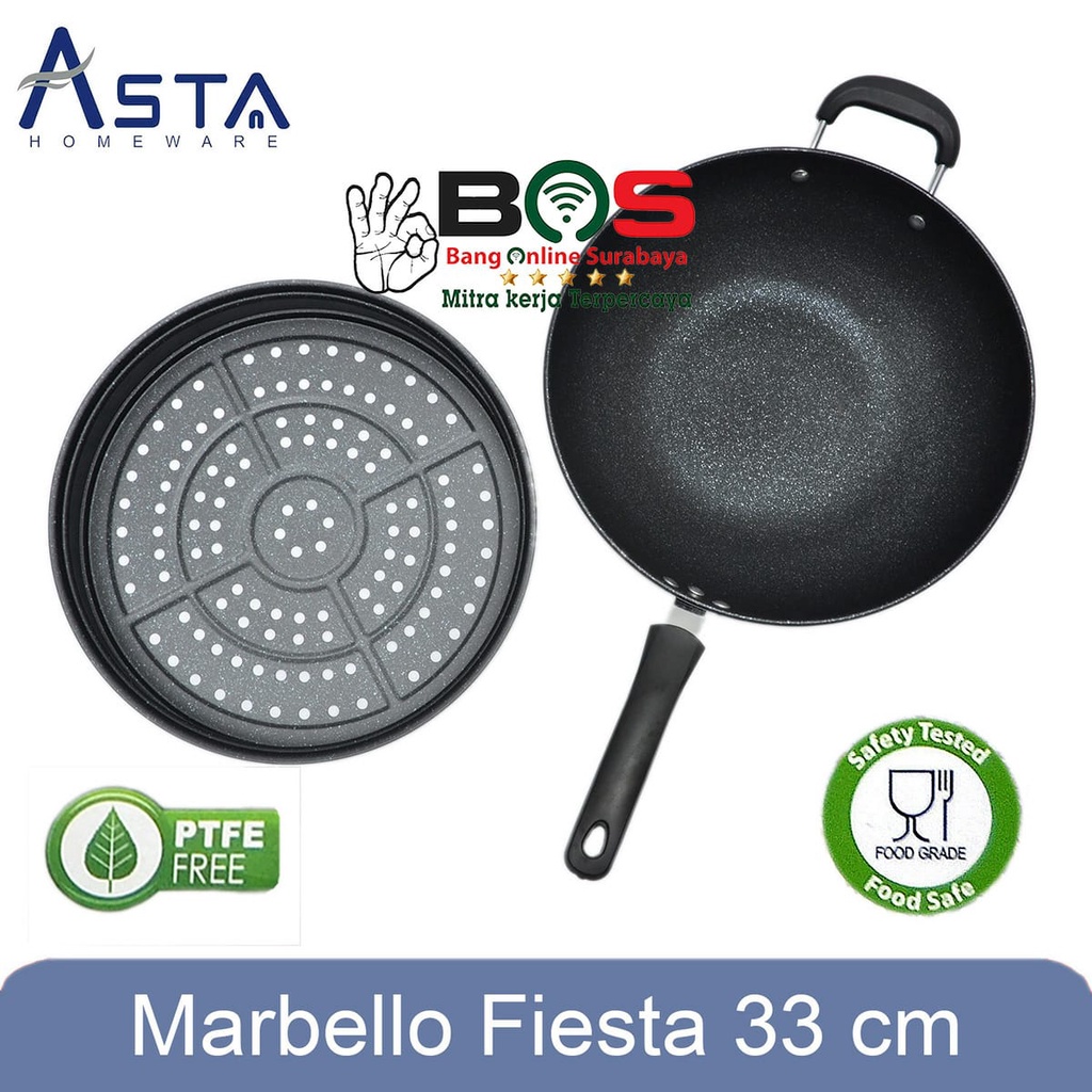 Steamer Panci Wajan ASTA MARBELLO Fiesta 33 CM Wokpan Goreng ASTA