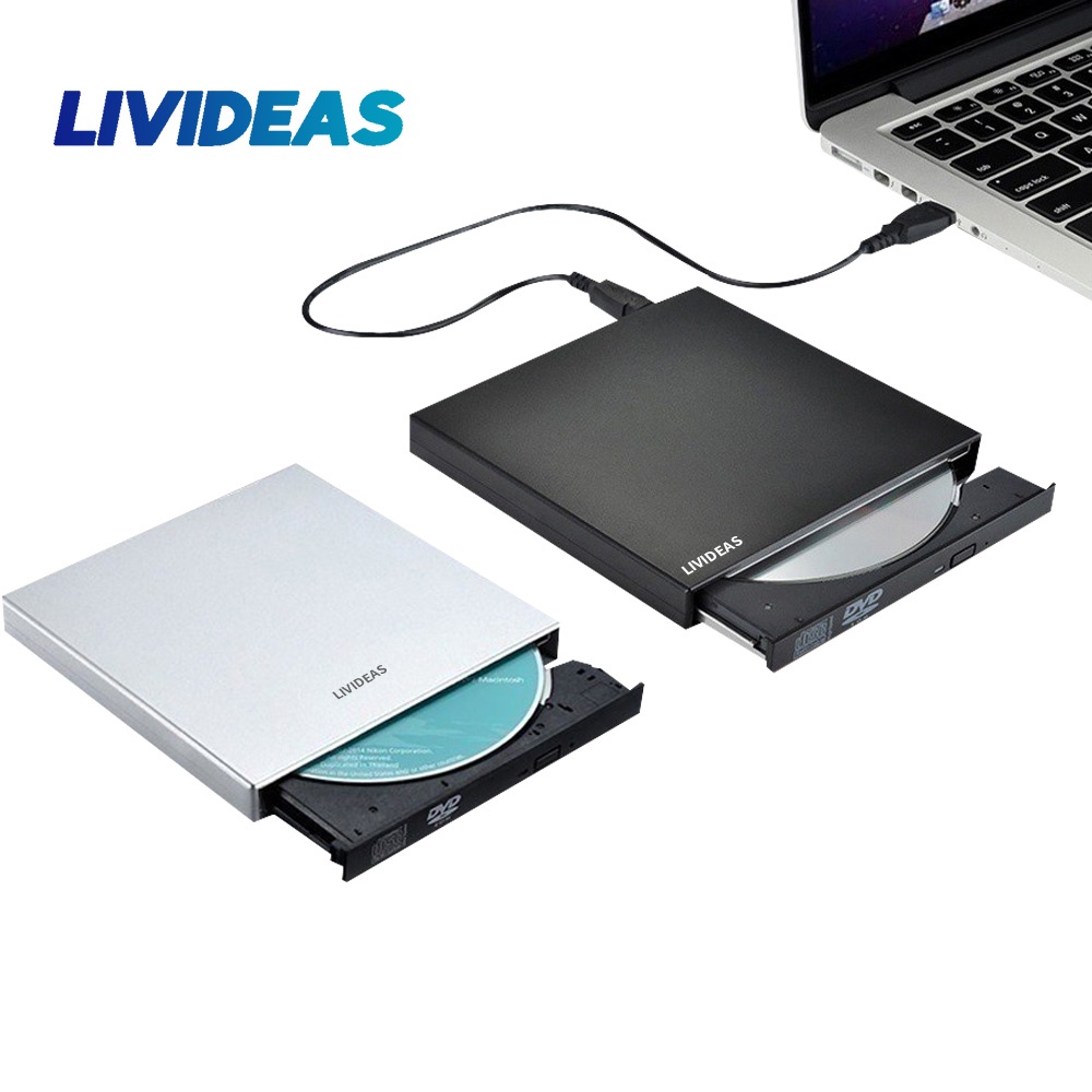Livideas CD ROM Drive External DVD Drive Slim Portable Optical Drive Writer Burner Rewriter Untuk PC /Laptop-1