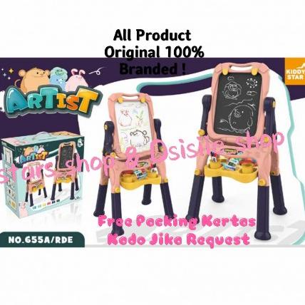 Kiddy Star Artist Easel Board 2In1 Pink & Green Original / Melukis