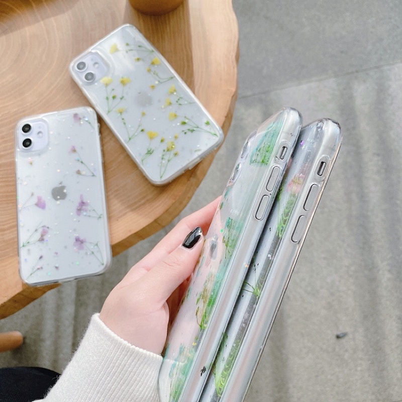 Blue Dried Flower Case Samsung A7 A9 2018 A6 A8 plus J4 J6 S9 V7 S10 S22 S21 Ultra A52 A72 A32 A11 A22 A53 A73 A21 A21s