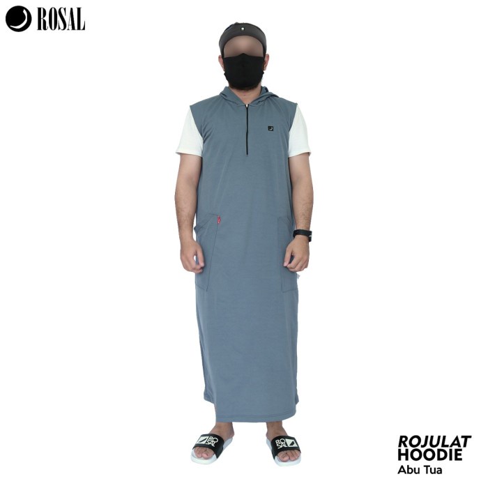 Sholat-Rompi- Rompi Sholat Pria | Rompi Jubah Sholat Pria | Rompi Hoodie Sholat - Abu Tua, 2Xl