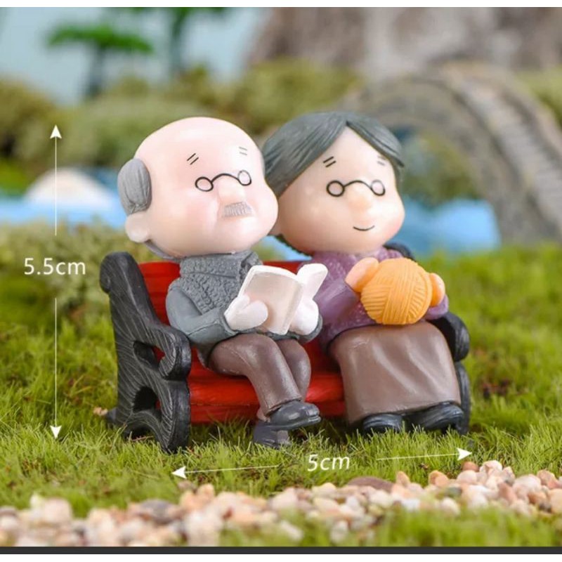 Miniatur Sepasang Kakek Nenek Untuk Bonsai Patung Dekorasi Mini Kakek Nenek