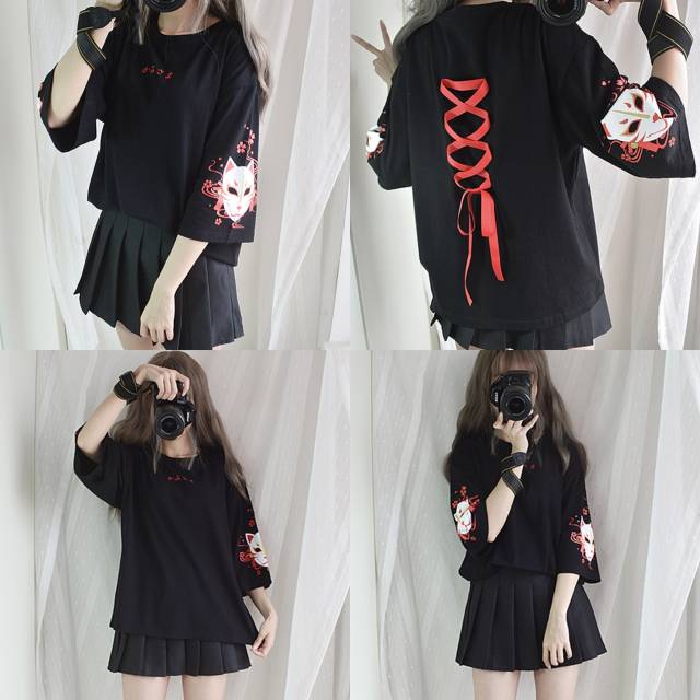 Anbu Shirt Karakter Topeng Kelinci Jepang Baju Pita Lucu Kawaii