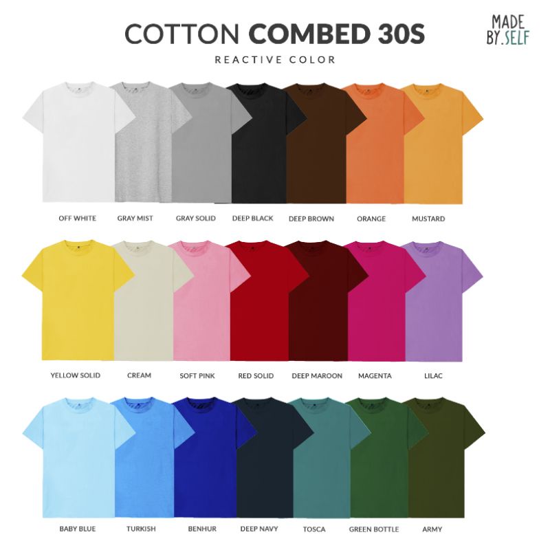 Kaos Polos Coolsoft 100% Ring-spun Cotton Combed Reaktif 30s Selfmade Unisex Pria Wanita