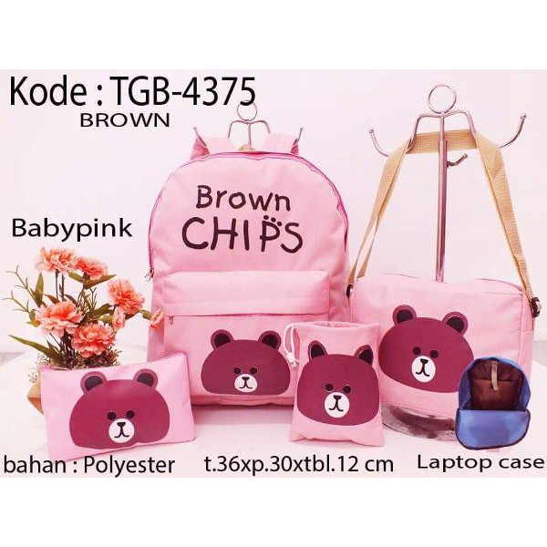 Tas Line Brown - Tas karakter - Tas Line - Tas Sekolah - Tas 3 in 1
