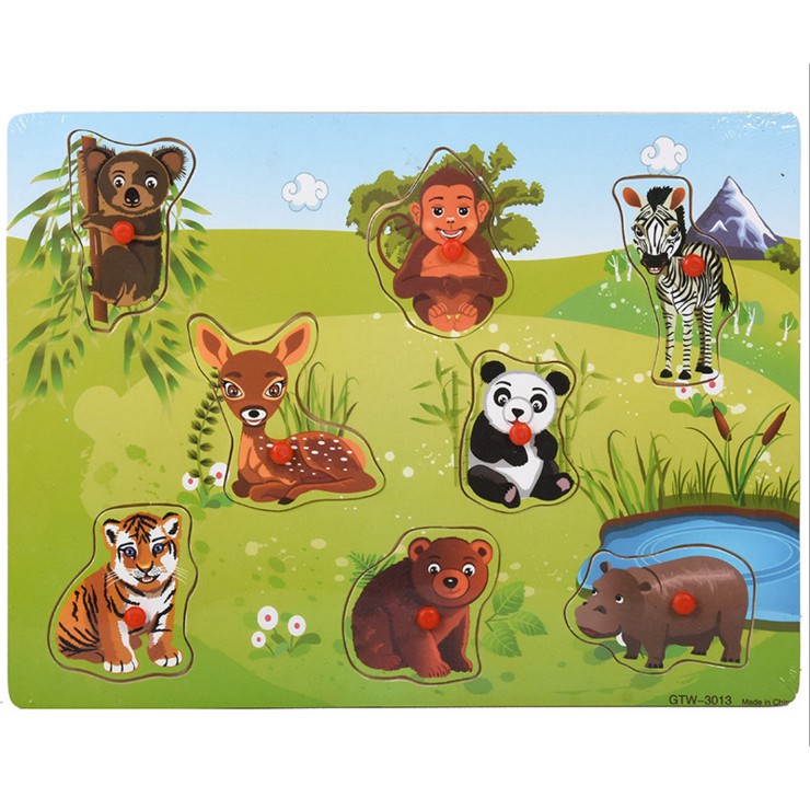 PUZZLE KAYU EDUKASI  | ALPHABET ANGKA HIJAIYAH HEWAN GEOMETRI BENTUK | PUZZLE ANAK-Satwa