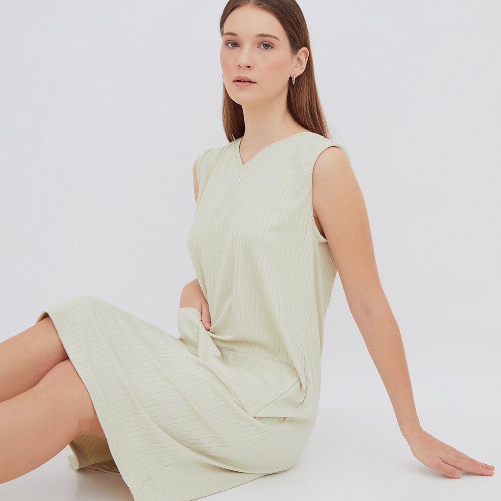 Loungewear Knit Dress Pendek Tanpa Lengan warna Lime Green by La Rosa