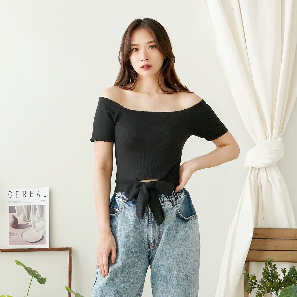 Korean Sabrina Crop Top Korea Kaos Crop Tee Pita Wanita 160