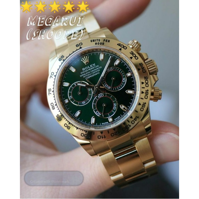 JAM TANGAN ROLEX DAYTONA 116508 GOLD DIAL GREEN JH FACTORY 1:1 BEST CLONE