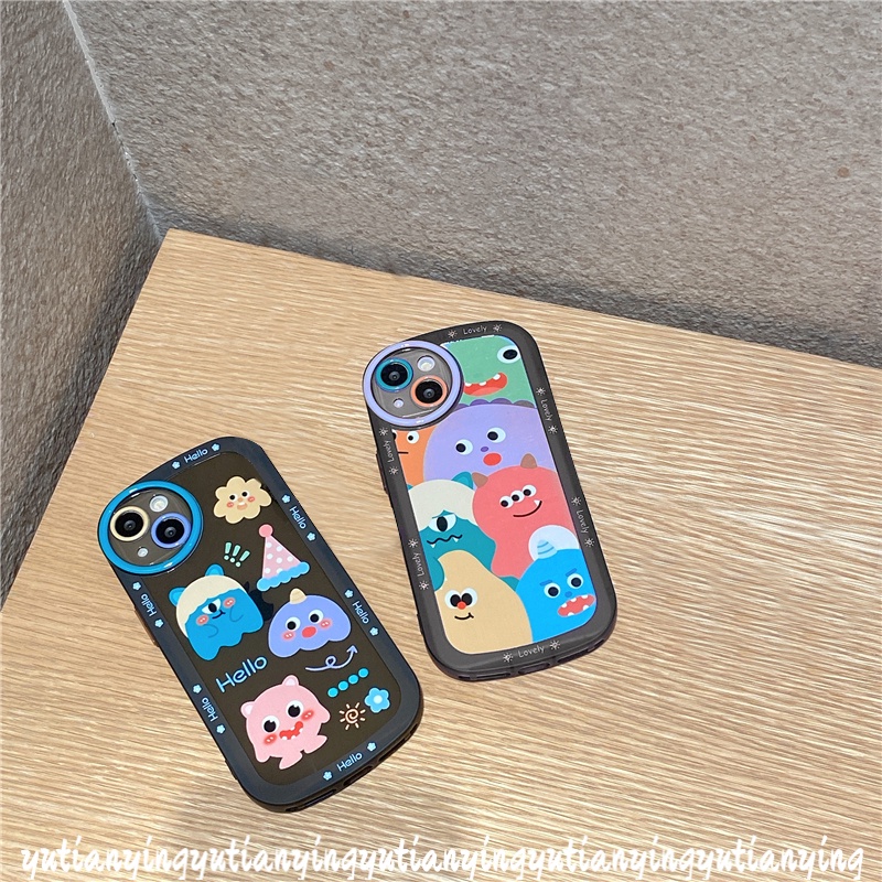 Soft Case Pelindung Lensa Bulat Motif Graffiti Monster Kecil Tahan Banting Untuk IPhone 8Plus 13 12 11 Pro MAX 6 6s 7 8 Plus XR X XS MAX SE 2020