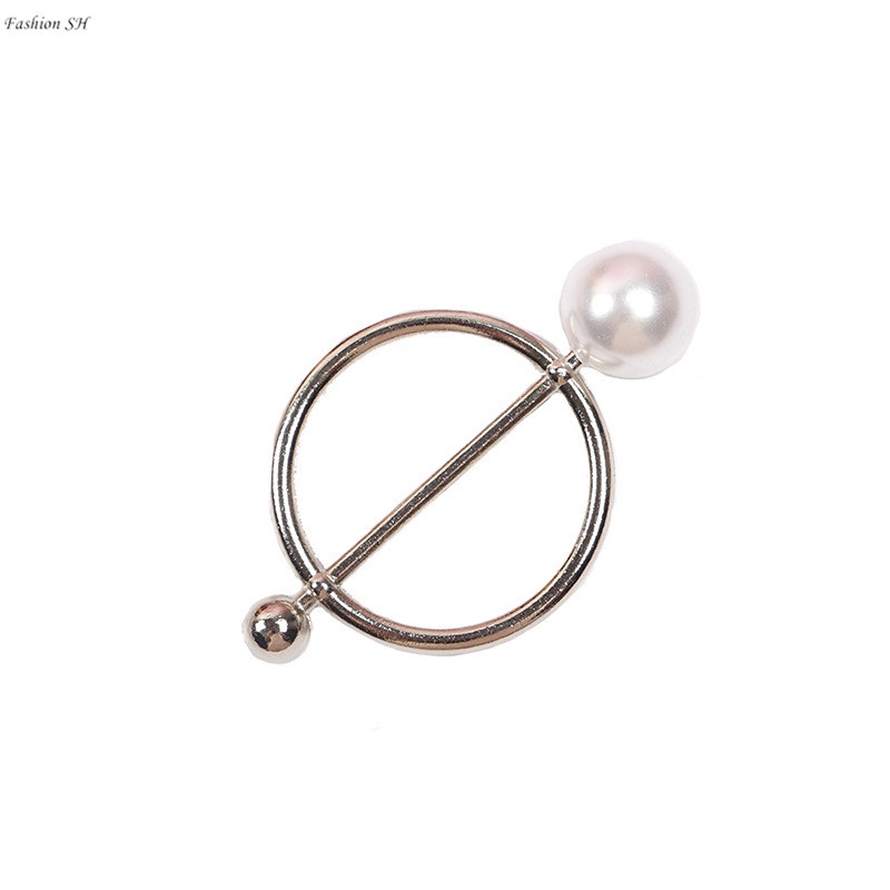 Alloy Lady Girl Pearl Round Circle Scarf Ring Scarf Belt Buckle Silk Buckle Clip M40013