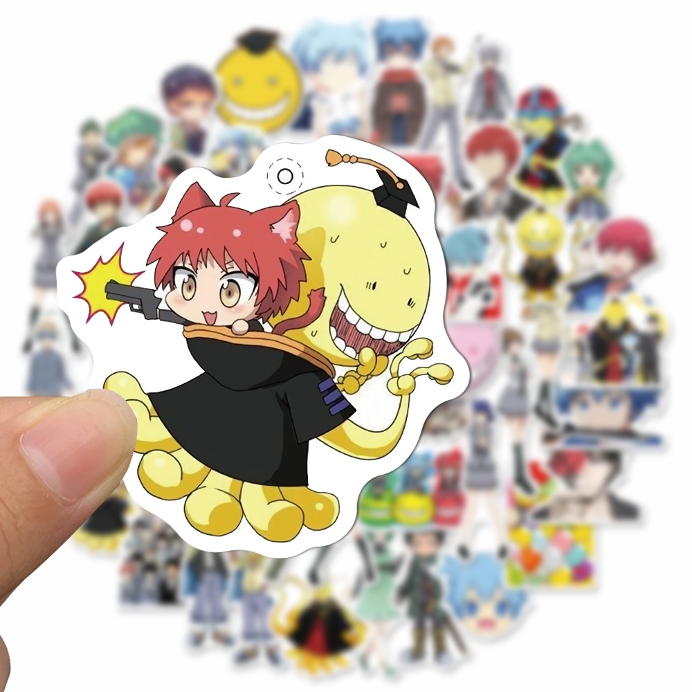 50pcs Stiker Desain Kartun Anime Assassination Classroom Anti Air Untuk Laptop