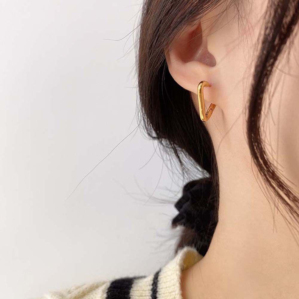 Needway Anting Tusuk Wanita Pesta Vintage Stainless Steel Segitiga Geometris Untuk Pria Hoop Earrings