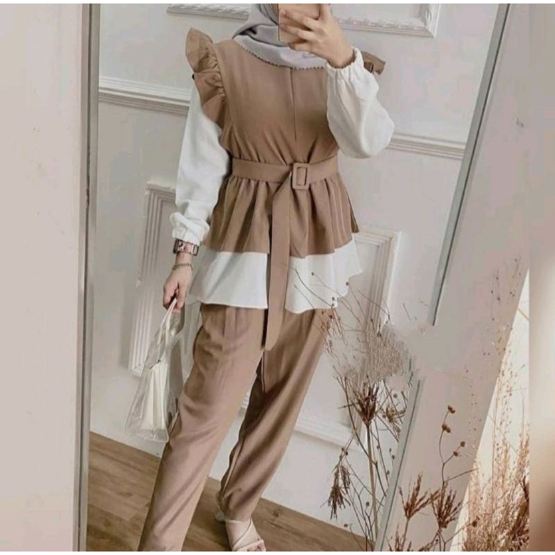 PROMO ONE SET FINA  / ONE SET  STANDART JUMBO / ONE SET - RAYON - ZAZA  / LD 100/105/110/115/120 CM  DAILY  TUNIK WANITA SET MOSCREPRE PREMIUM-MALIKA MOCA XXL