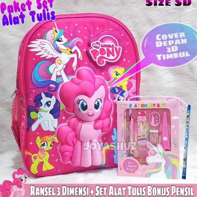 

BARU Tas Sekolah Anak Pony 3 Dimensi Gratis Set Alat Tulis / Tas