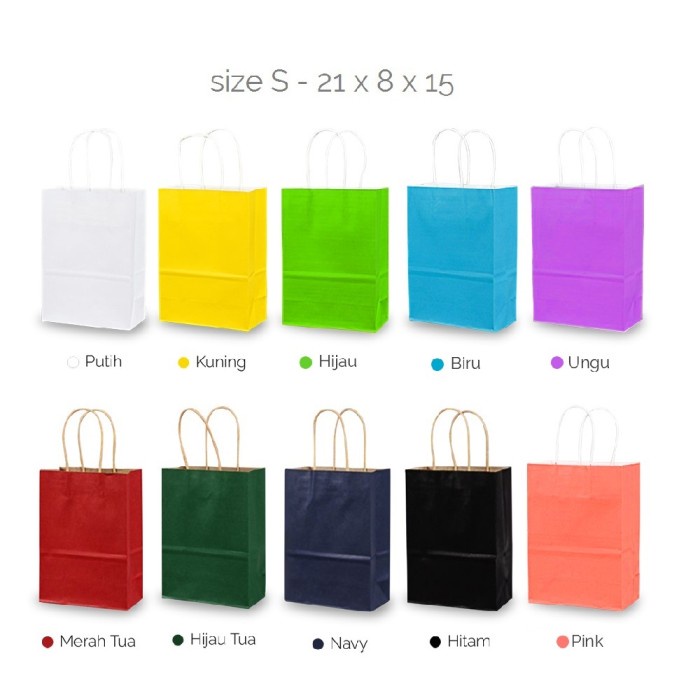 

NEW Kantong kertas paper bag polos warna kantung goodie souvenir 21x8x15 S - MIX WARNA SMALL