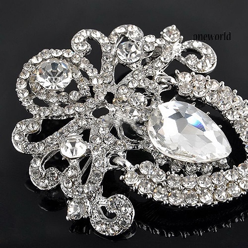 OW@ Women Large Flower Bridal Crown Crystal Rhinestone Brooch Pin Jewelry Charm