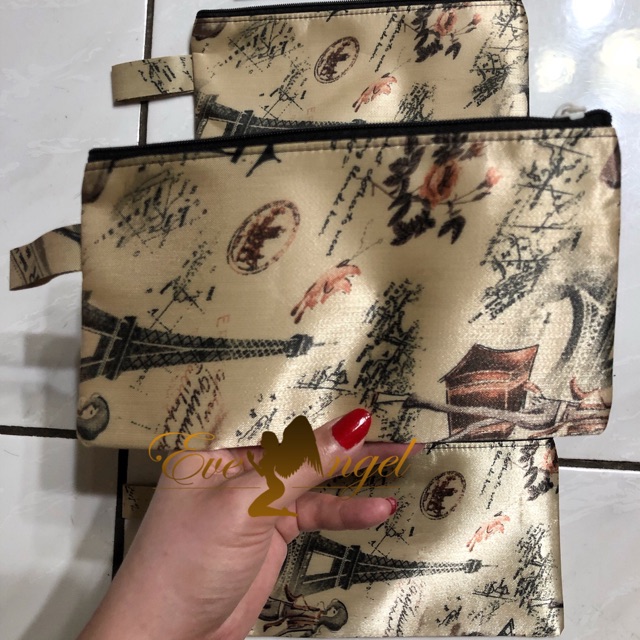 

Vintage Paris Pouch tas serbaguna tempat pensil tas makeup tempat aksesoris import