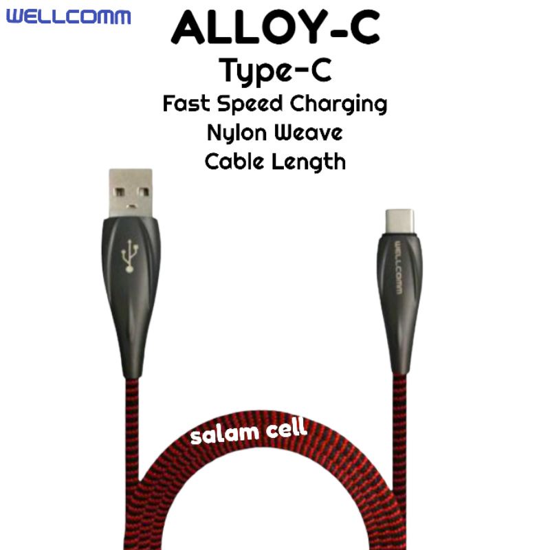 Kabel Data Type-C WELLCOMM Alloy C 3A Fast Charging Original Garansi  Resmi