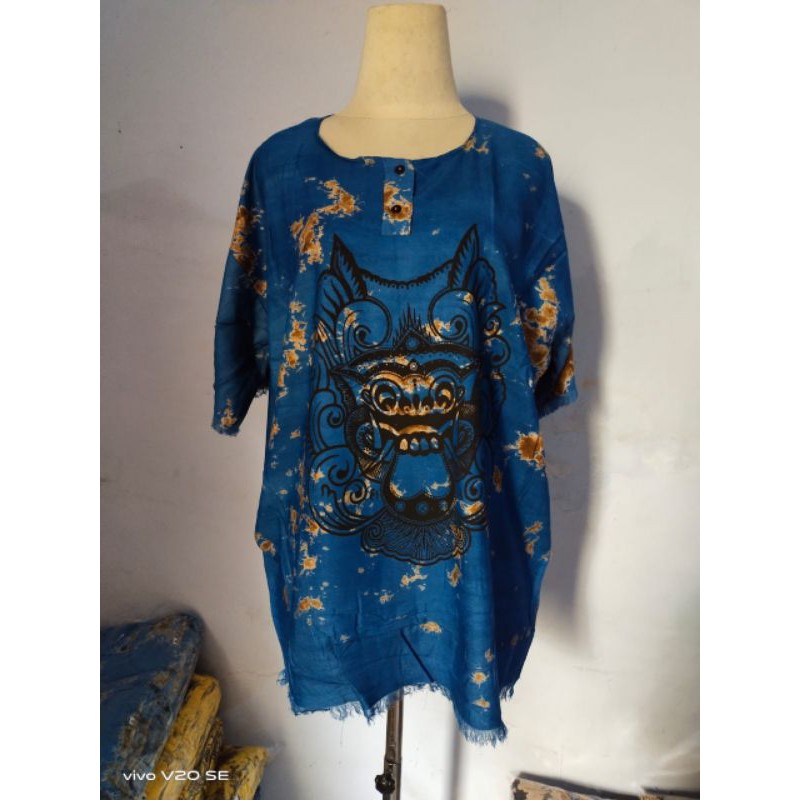 BAJU BARONG YANTRN DEWASA/BAJU ATASAN PRIA WANITA KHAS BALI-Biru tua bercak