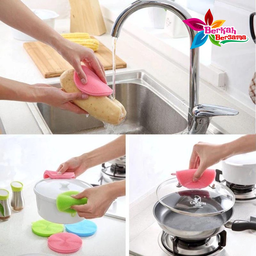 RT04 SPONS SPONGE SPON PENCUCI PIRING BULAT SILIKON SILICONE BRUSH SERBAGUNA FOOD GRADE BB5830