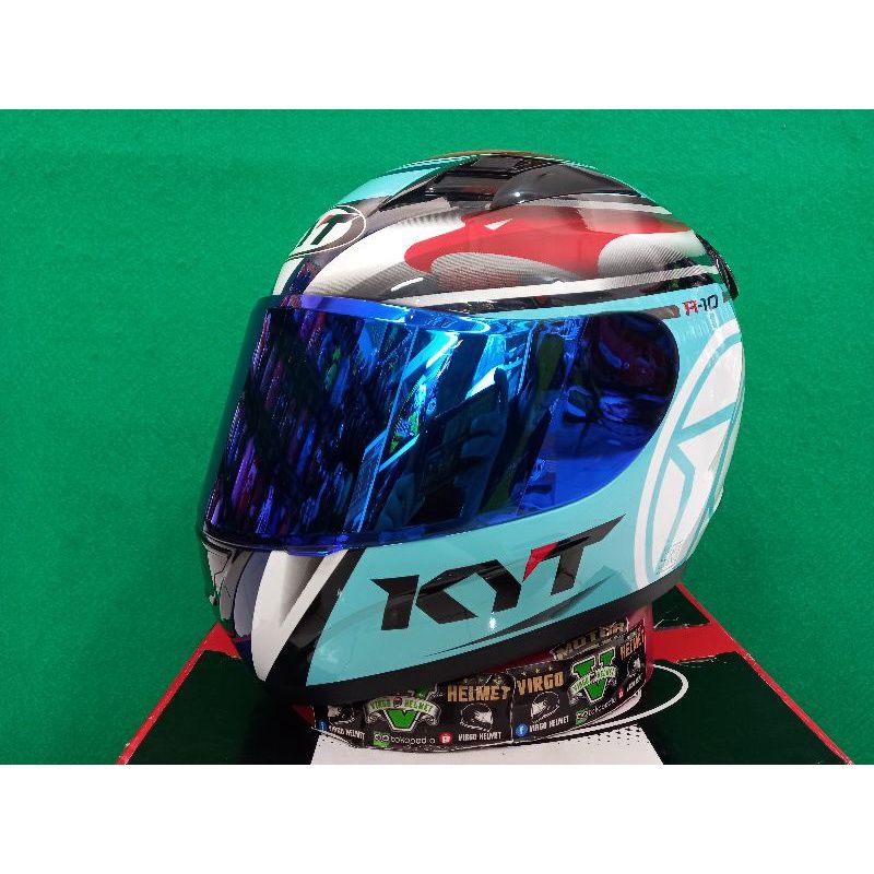 Kaca helm full face flat visor iridium blue buat helm kyt rc-7/kyt r10/k2r/mds viktori