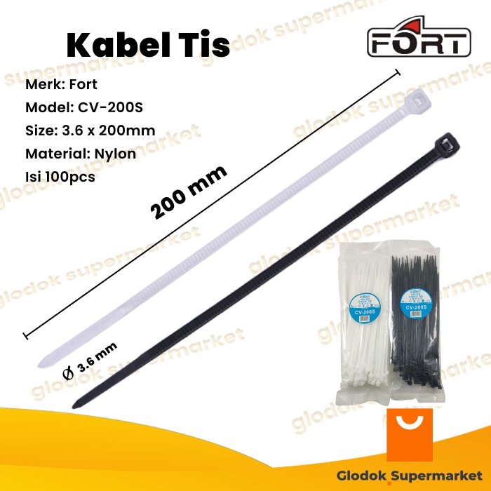 Kabel Ties Fort CV200S Nylon Cable Tie 3.6 x 200mm Tis 100pcs