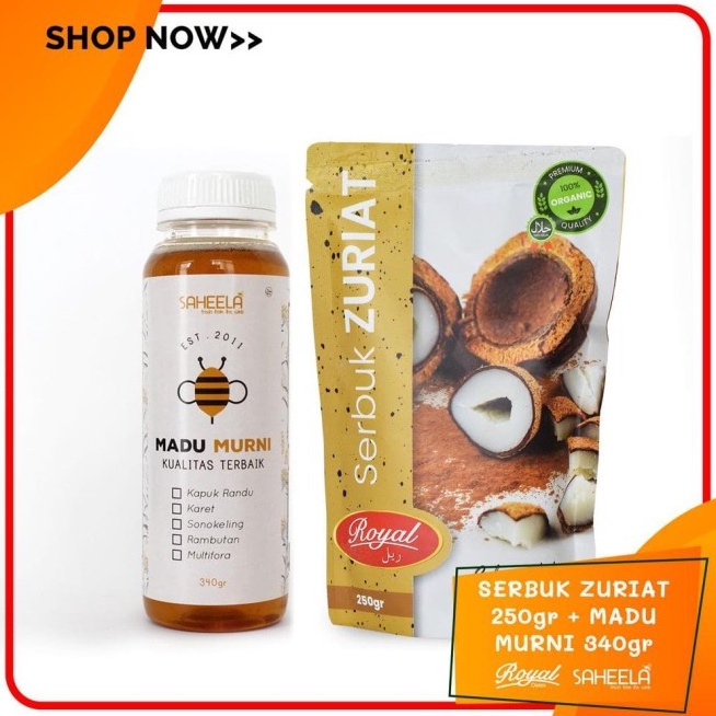 

Paket Promil "Serbuk Zuriyat 250gr + Madu Murni 340gr" | Bubuk Zuriat | Program Kehamilan Royal Dates