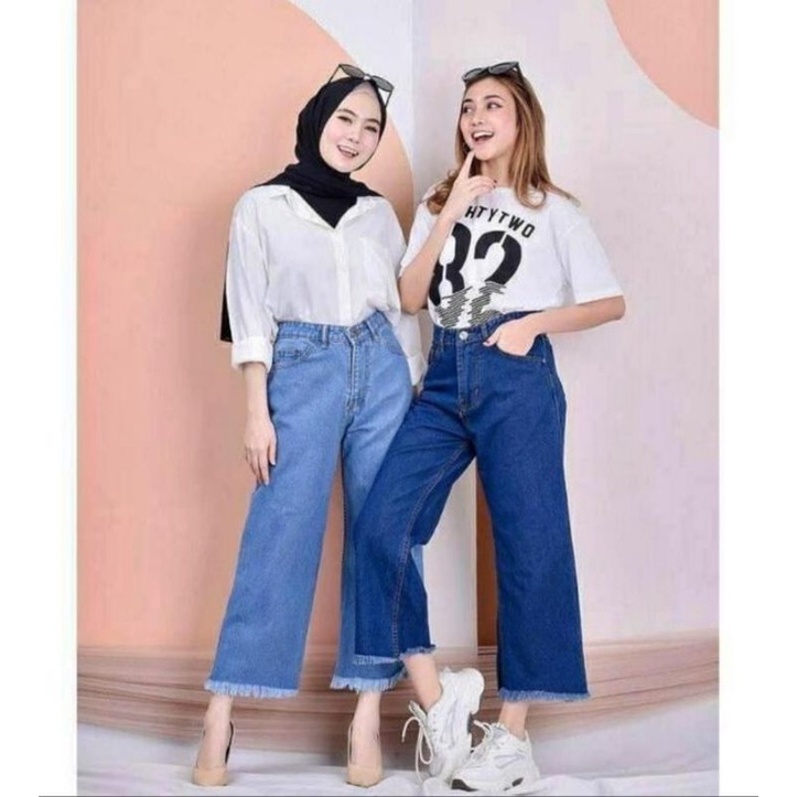 Jeans Kulot Rawis Terbaru / Kulot Rawis Keren / Celana Panjang Wanita Terbaru / Celana Panjang Wanita Dewasa Paling Baru / Jeans Kulot Rawis Bahan Tebal Berkualitas / Jeans Kekinian / Celana Panjang Wanita High Waist Kulot Rawis / Jeans High waist Terbar