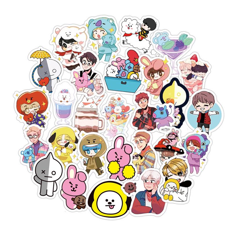 60Pcs Stiker  Decal Kpop BTS  Kartun bt21 untuk  Koper 