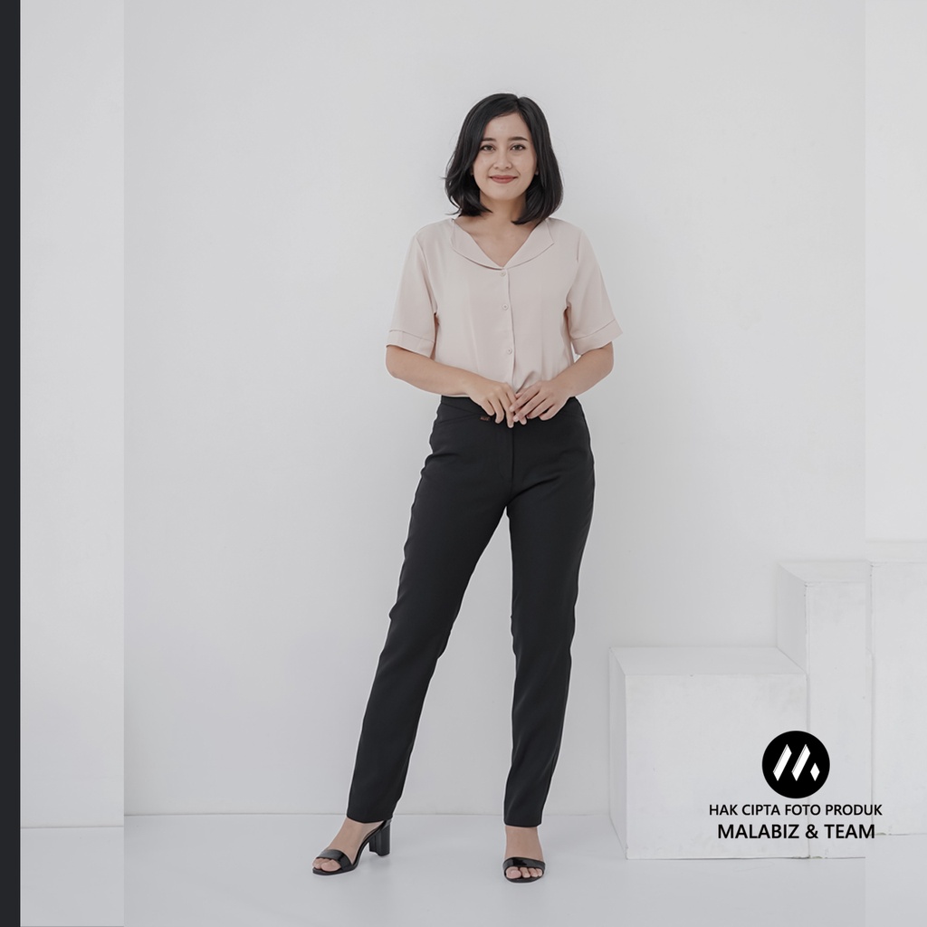 SHANNON BLCK - Celana Kantor Wanita Slim Fit Bahan Stretch dan Tebal Celana Formal Wanita Celana Panjang wanita Hitam Celana Dasar Wanita Basic Standar Kerja Malabiz