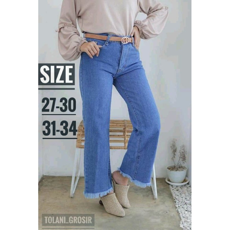 CELANA JEANS KULOT RAWIS FREE BELT//CELANA KULOT JEANS WANITA KEKINIAN