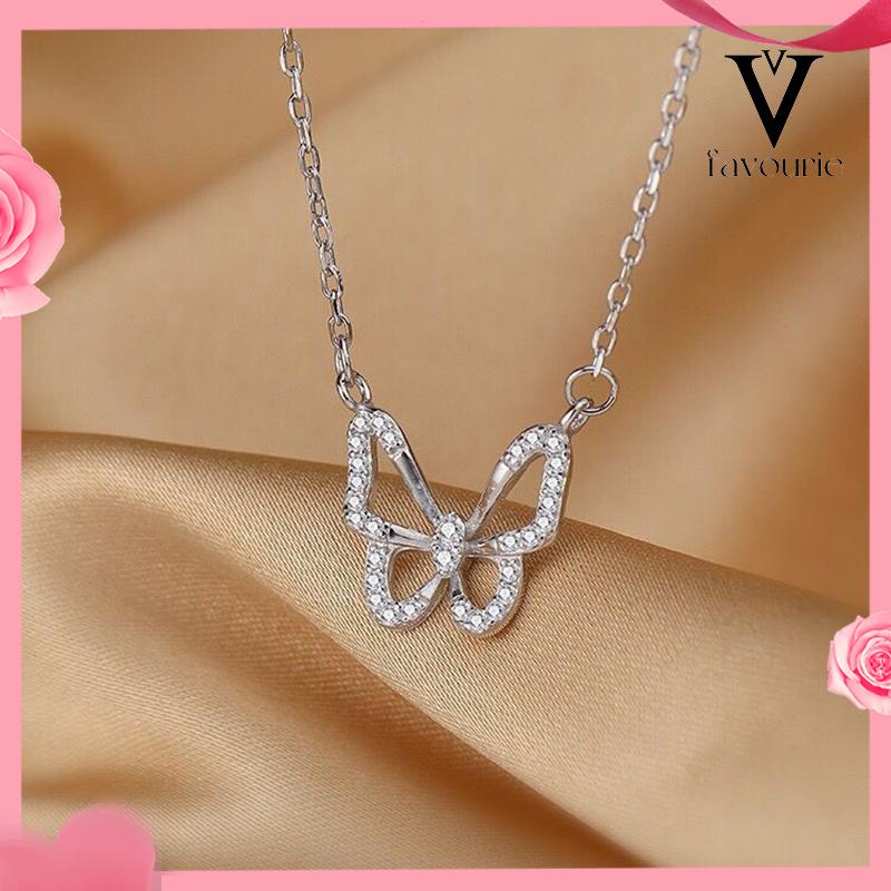 [COD]Kalung Rantai Wanita Desain Kupu-Kupu Hollow Hias Berlian-FA