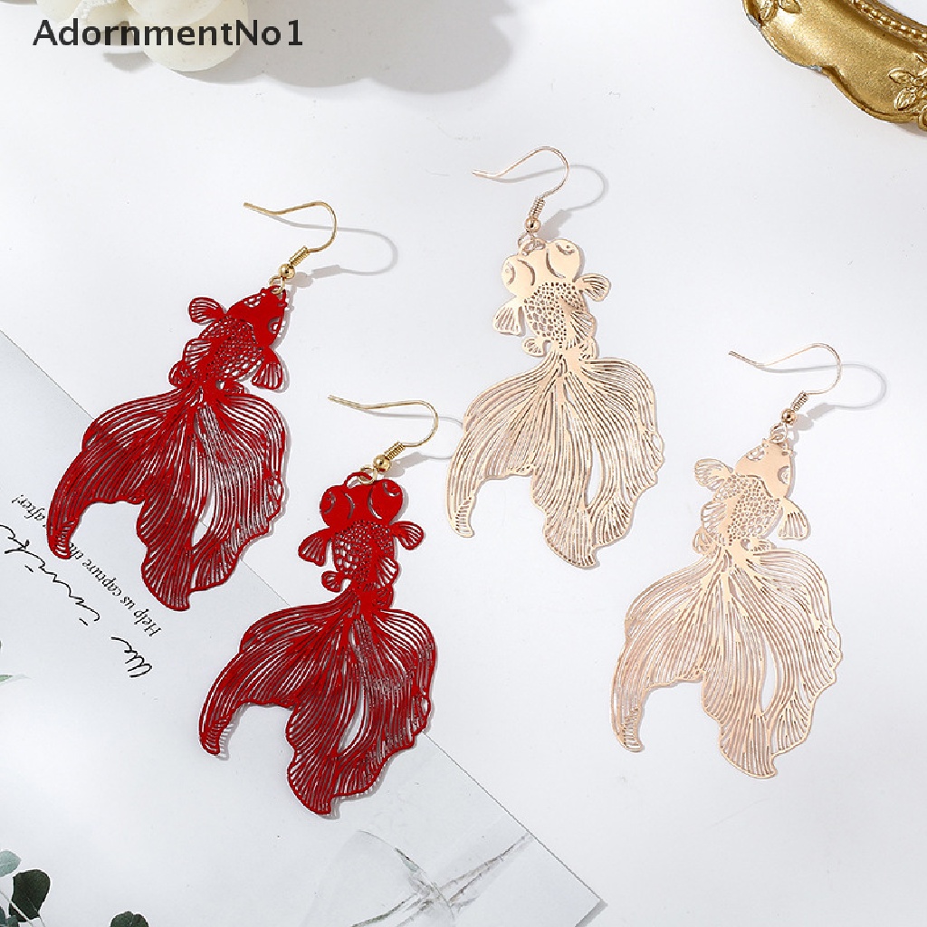 (AdornmentNo1) Anting Tusuk Gantung Desain Ikan Koi Hollow Untuk Wanita