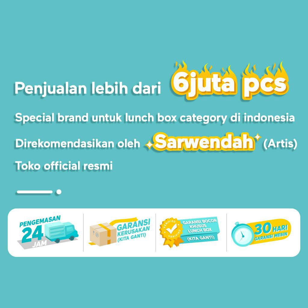 ecentio &amp; FOODI kotak makan anti tumpah 3 Grid 1100ml free sendok dan toples 100ml/BPA Free/Kotak Makan set anak/tempat makan anti tumpah/lunch box anak