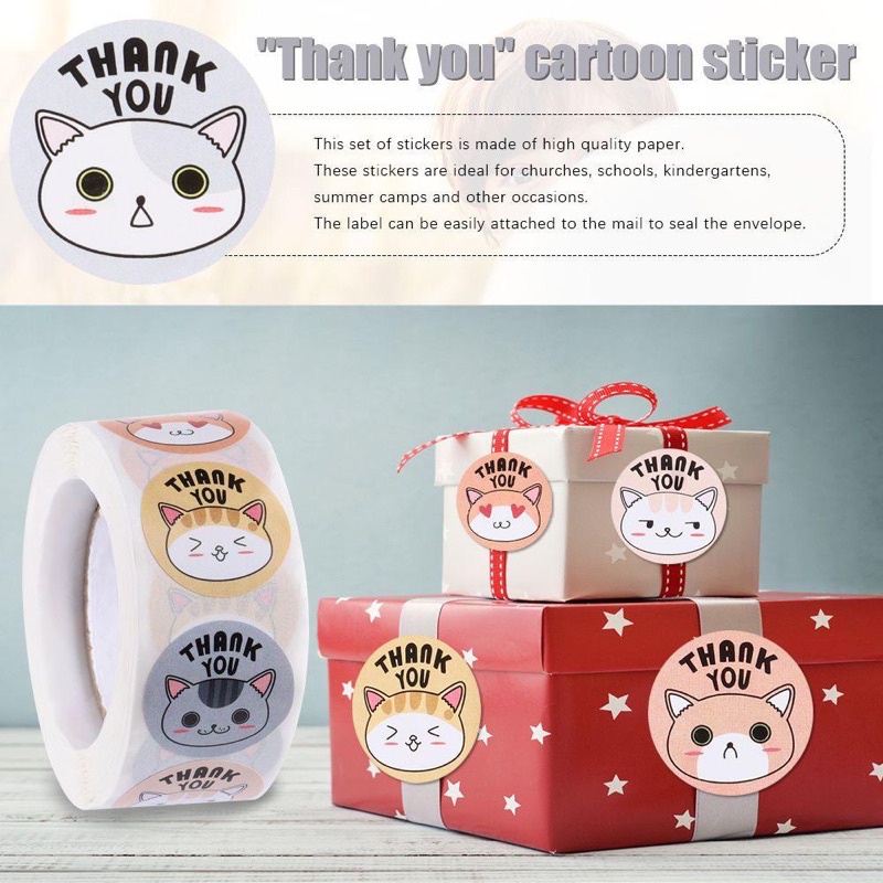 

(1pc) Sticker thank you motif cat dia 2.5 cm
