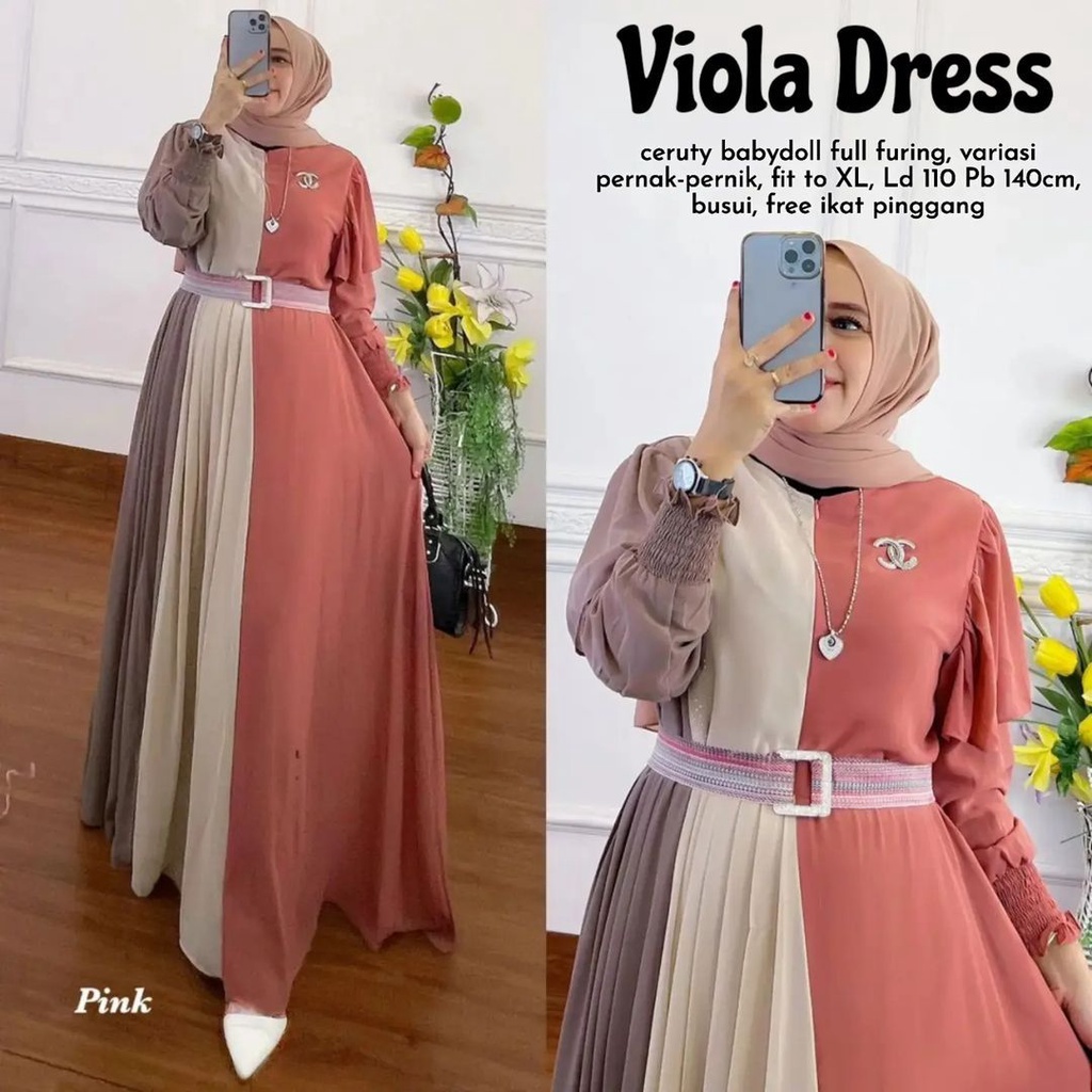 GAMIS WANITA TERBARU 2022 VIOLA DRESS CERUTY BABY DOLL BAJU MUSLIM WANITA TERBARU 2022