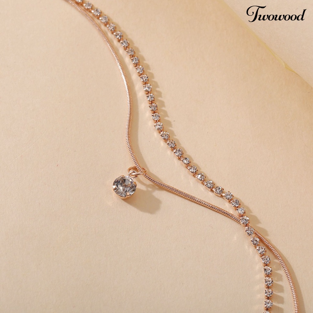 Twowood Double Layered Rhinestone Pendant Women Anklet Alloy Full Rhinestone Snake Chain Beach Anklet Foot Jewelry