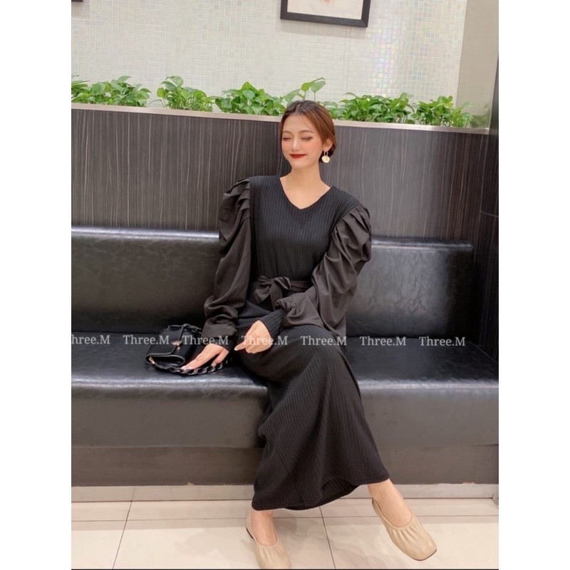 09951 Dress Maxi Anemone Puff Import 01-09911 Basic Hitam