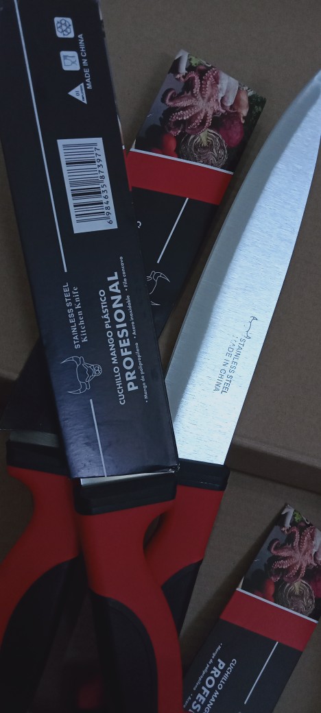 Knife Pisau Dapur Bahan Stainless Handle Karet Perpaduan Warna Merah Hitam