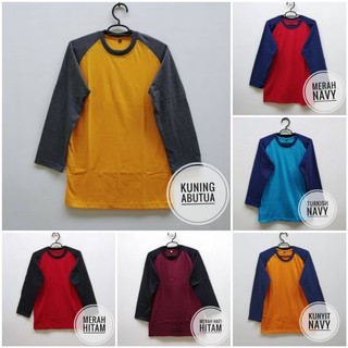Jual Kaos Raglan Lengan Panjang Pria Wanita Badan Warna Lengan Hitam