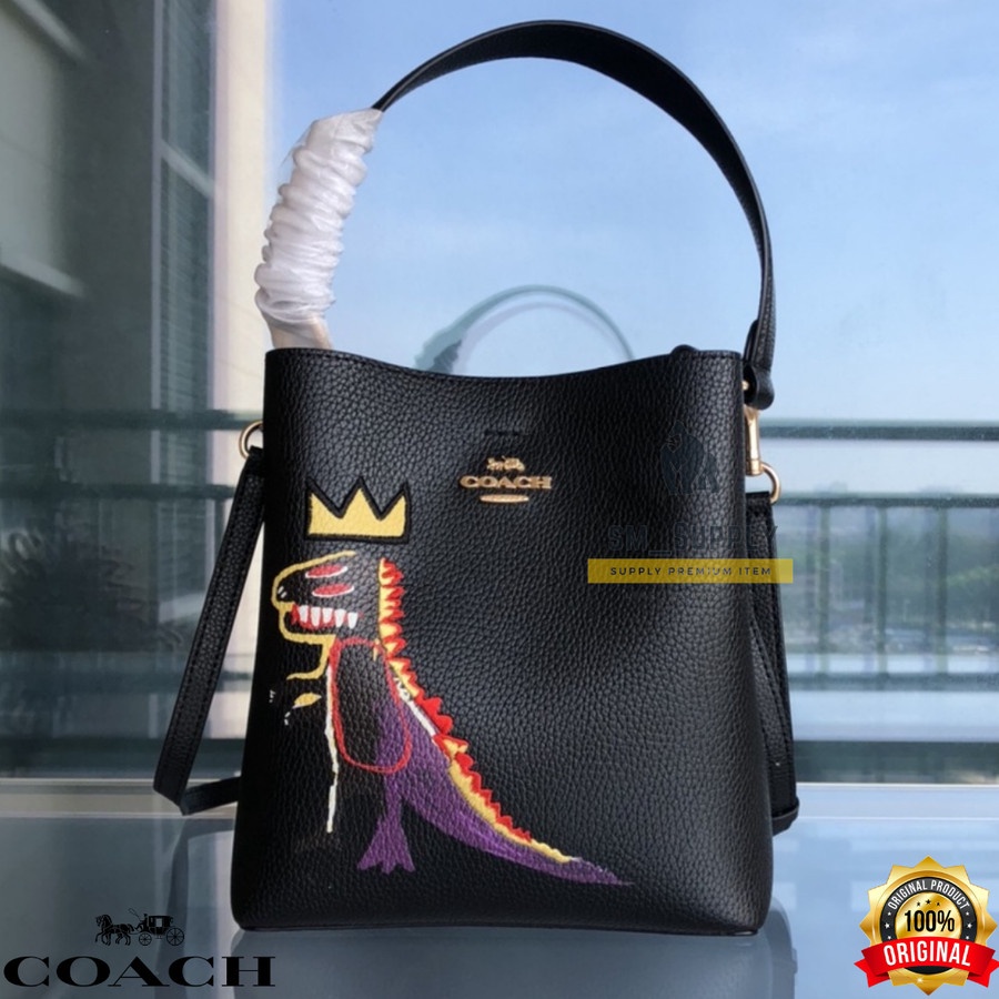 TAS COACH X JEAN MICHEL BASQUIAT SMALL TOWN LEATHER BUCKET BAG 6073