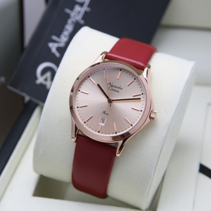 Jam Tangan Wanita Alexandre Christie AC 2969 Rosegold Merah Original
