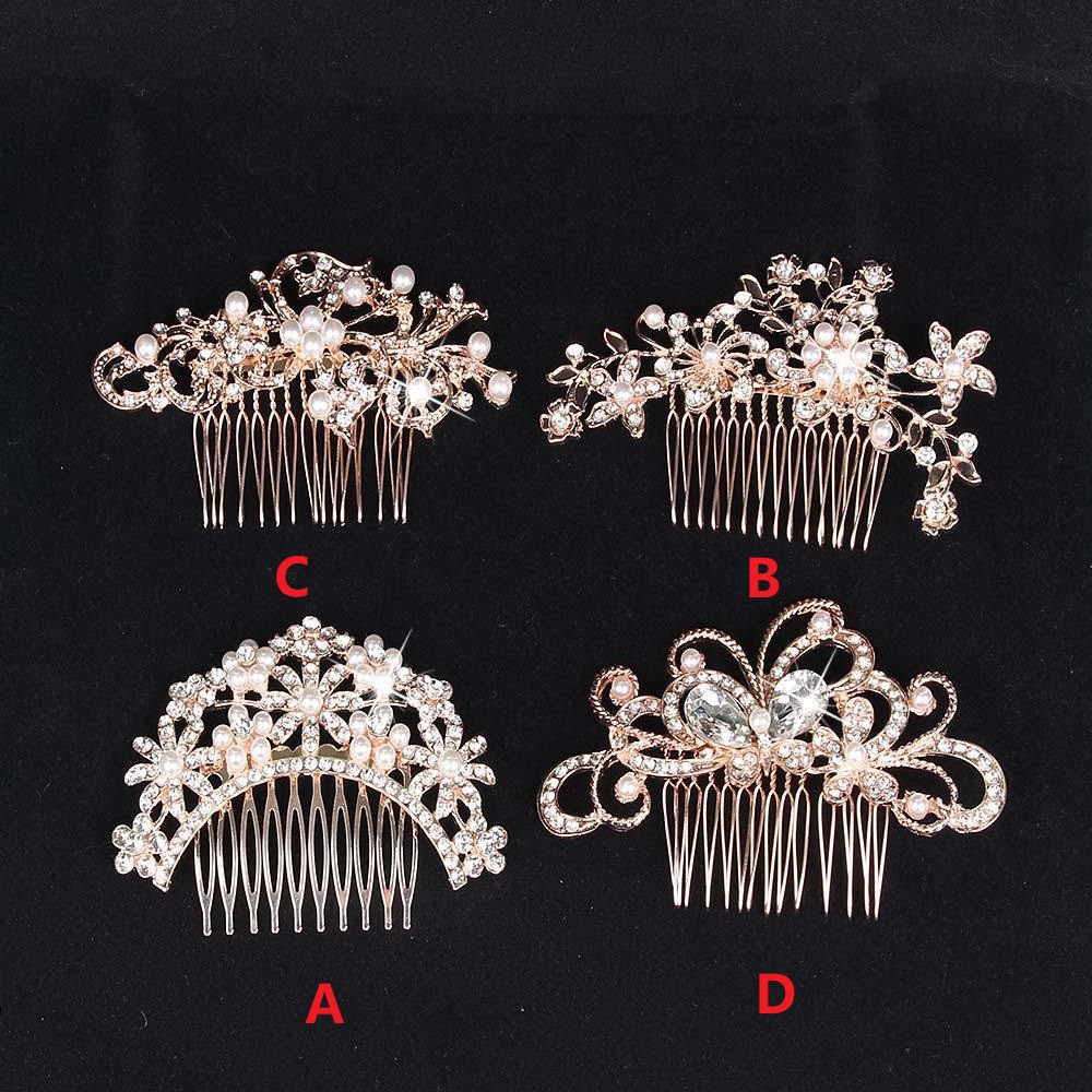 Needway  Bridal Flower Rhinestone Crystal Pearl Hair Comb