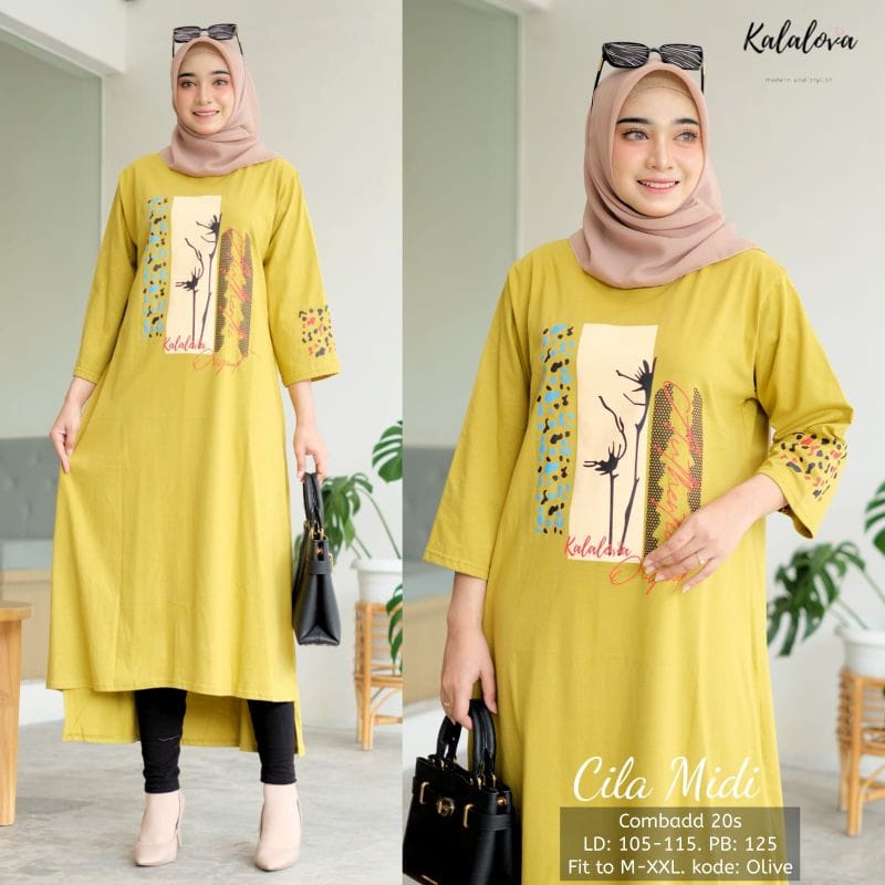 Cila Midi Dress Korea Muslim Baju Kaos Wanita Jumbo Ootd Kekinian Gamis Remaja Matt Combed 24s