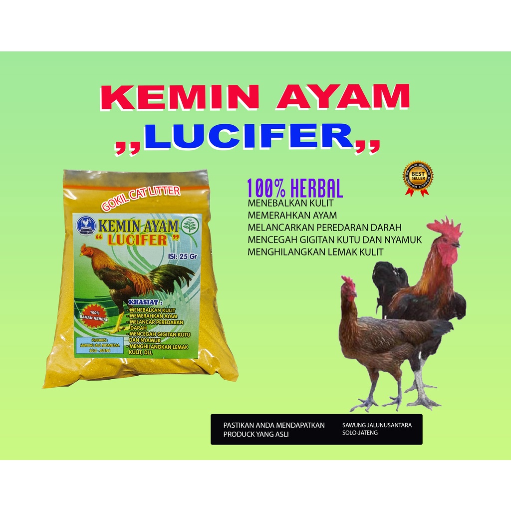 KEMIN AYAM-KEMIN LUCIFER SACET-PENEBAL KULIT AYAM-OBAT LUKA AYAM-MEMERAHKAN KULIT-SACET-25 GRAM