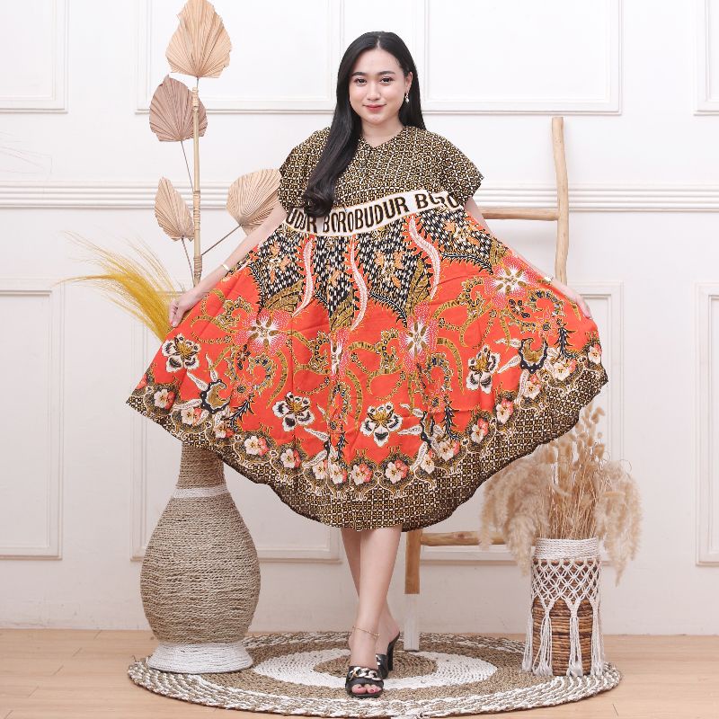 DASTER PAYUNG JUMBO COKLAT KANCING DEPAN BUSUI BUMIL-Salur oren