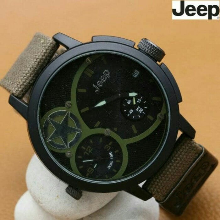 BEST SELLER Jam Tangan Pria / Cowok Jeep Kanvas Brown TERMURAH