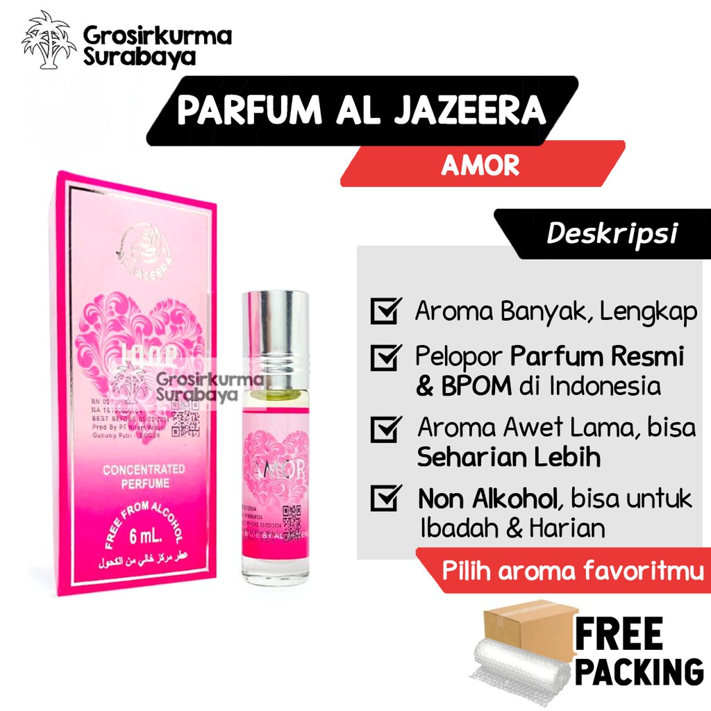 Parfum Al Jazeera AMOR Non Alkohol Terdaftar BPOM Harum Cinta 6ml Roll on Minyak Wangi Unisex